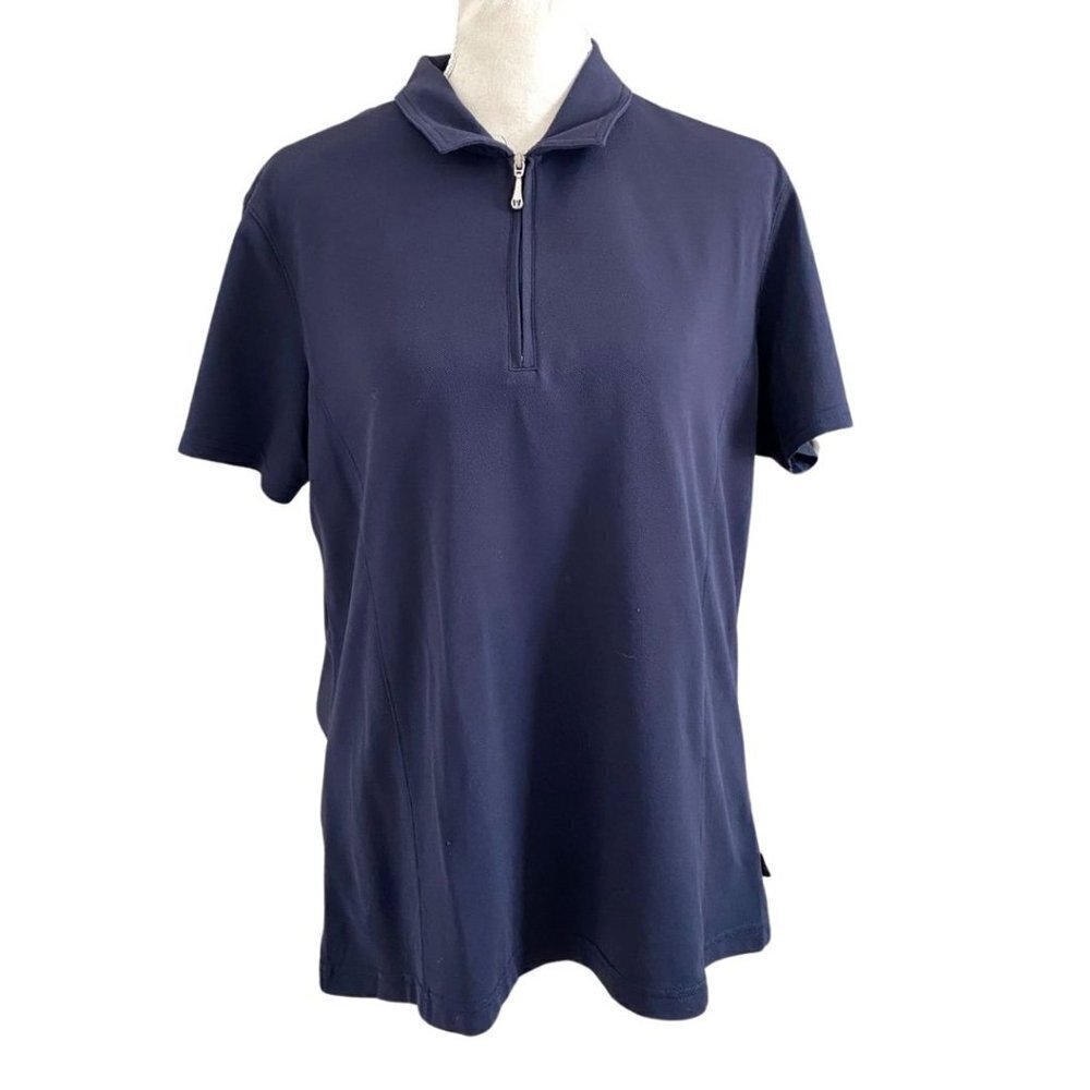 VUARNET SPORT WOMEN'S NAVY NYLON TACTEL QUARTER ZIP POLO T-SHIRT - XL